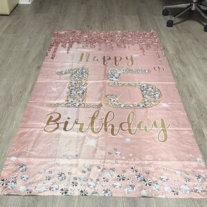 ***2/$15*** Pink and Gold Happy 15th Birthday Banner